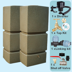 800 Litre Water Butt Twin Pack Linked Sandstone