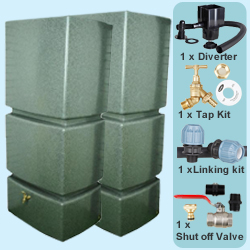800 Litre Water Butt Twin Pack Linked Green Marble