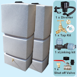 800 Litre Water Butt Twin Pack Linked White Marble