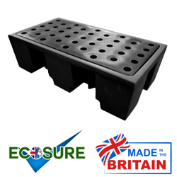 Ecosure 2 Drum Plastic Pallet - PE Grid Black