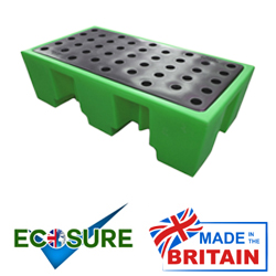 Ecosure 2 Drum Plastic Spill Pallet - PE Grid Green