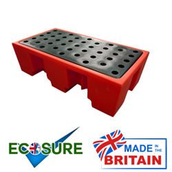 Ecosure 2 Drum Plastic Spill Pallet - PE Grid Red