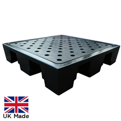 4 Drum Plastic Spill Pallet c/w PE Grid - Black